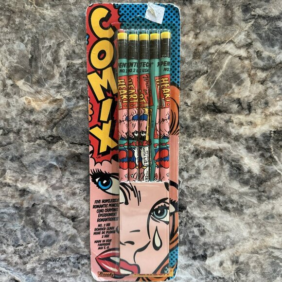 Vintage 1992 Comix Pentech 5 Pencils New in Package Comic Tear Girl Sealed - Picture 1 of 2